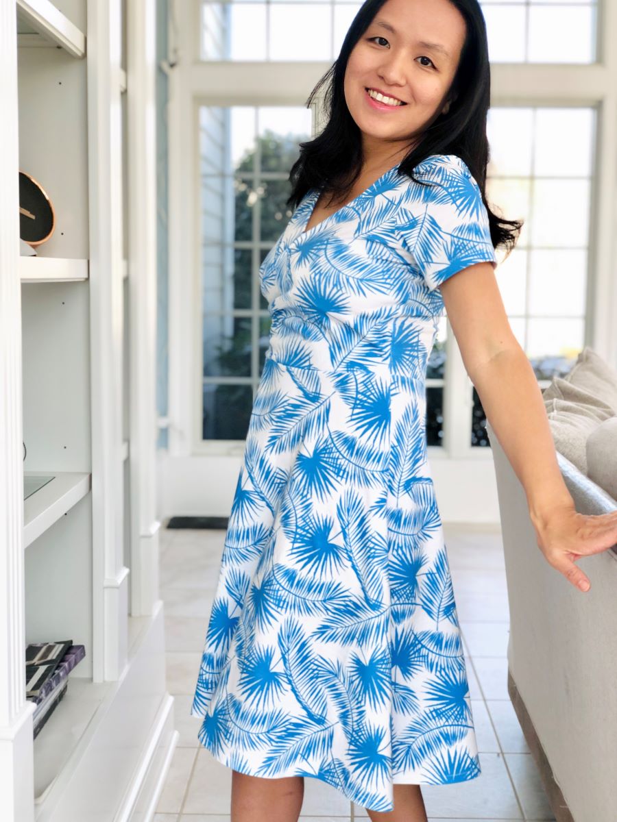 Love Notions Willow Wrap Dress in Azure Tropical Leaf Print by Chloe of No  Idle Hands by Tami Peterson